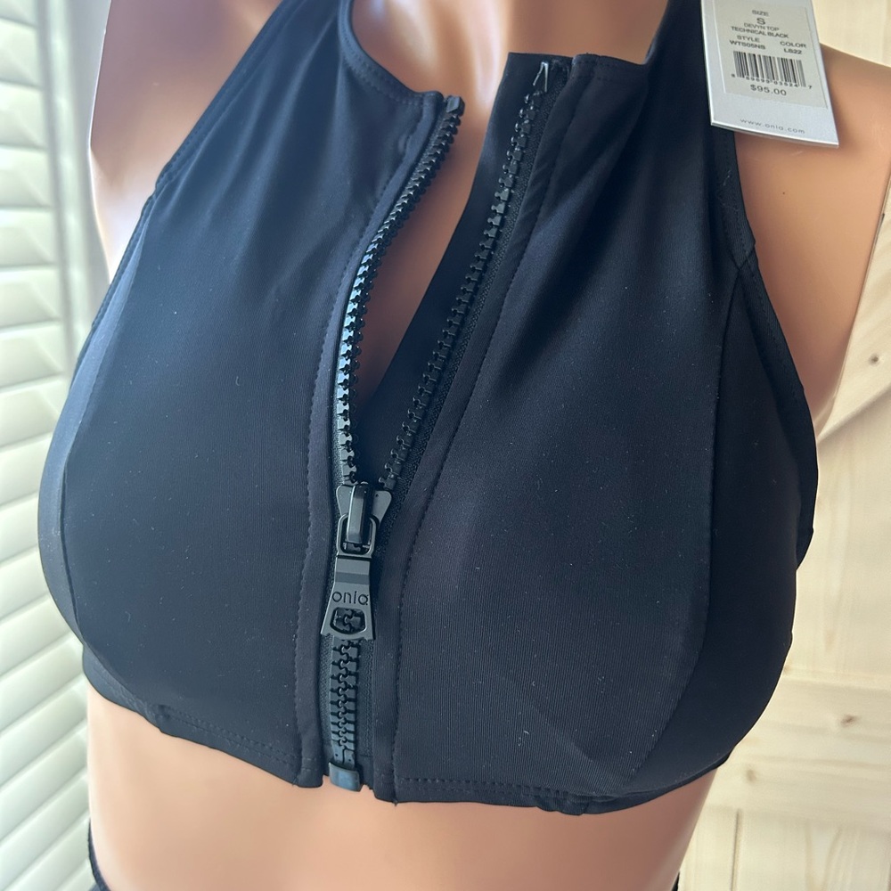 NWOT Onia Black Zipper Front Bikini Top